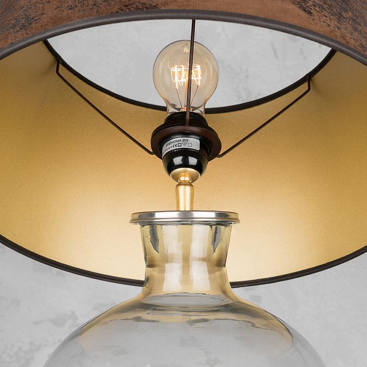 Настольная лампа Бутыль с абажуром цвета Винтаж на золоте Table Lamp Bottle In Clear Glass With Shade Vintage Way On Gold