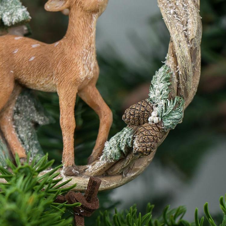 Набор из трёх ёлочных игрушек Олени и лиса в венке Set Of 3 Deers And Fox In Wreath 10 cm