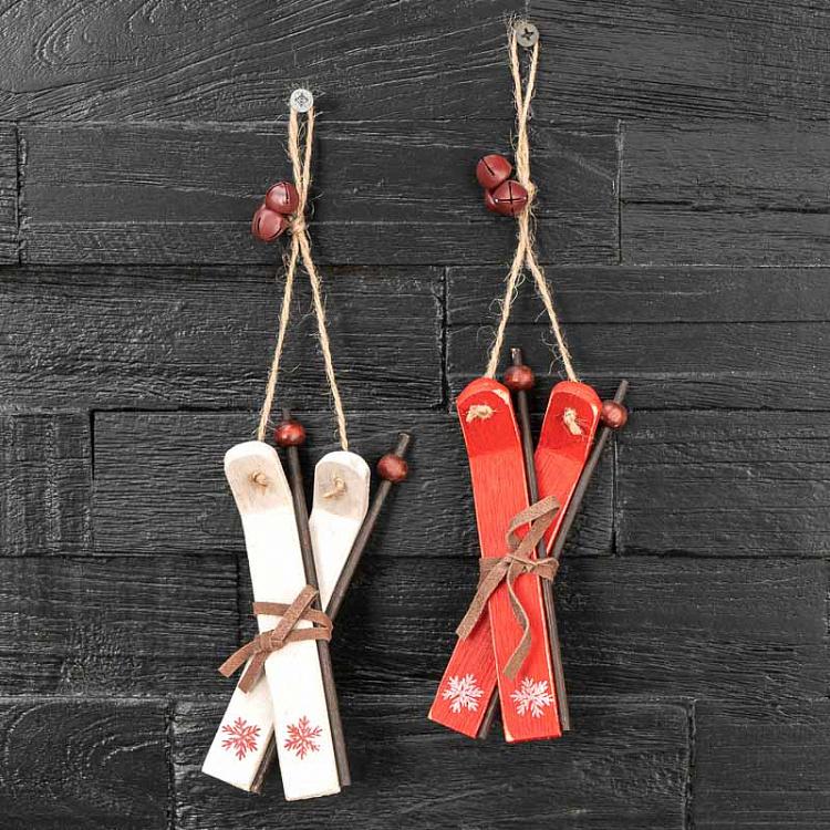 Подвесное украшение Белые лыжи Hanging Wooden White Ski 13 cm