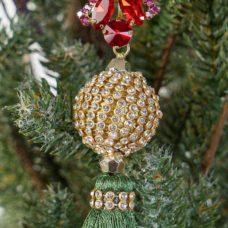Новогодняя подвеска Рубиновый крест с зелёной кисточкой  Pendant Red Cross With Green Tassel 25 cm