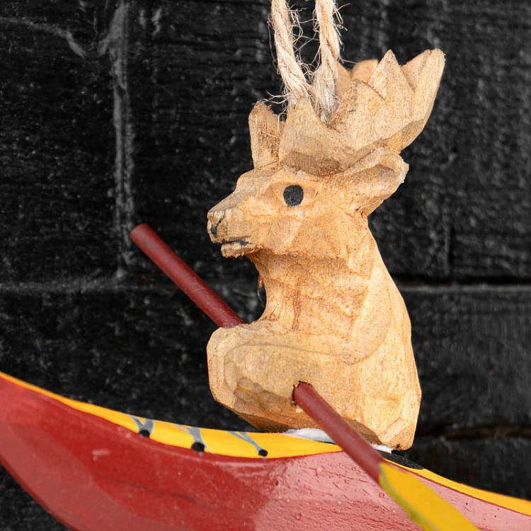 Подвесное украшение Олень в каяке Hanging Wooden Reindeer In Kayak 15 cm