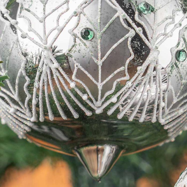 Набор из трёх ёлочных шаров Листва Set Of 3 Glass Leaf Net Ball And Drops Green/White 10 cm