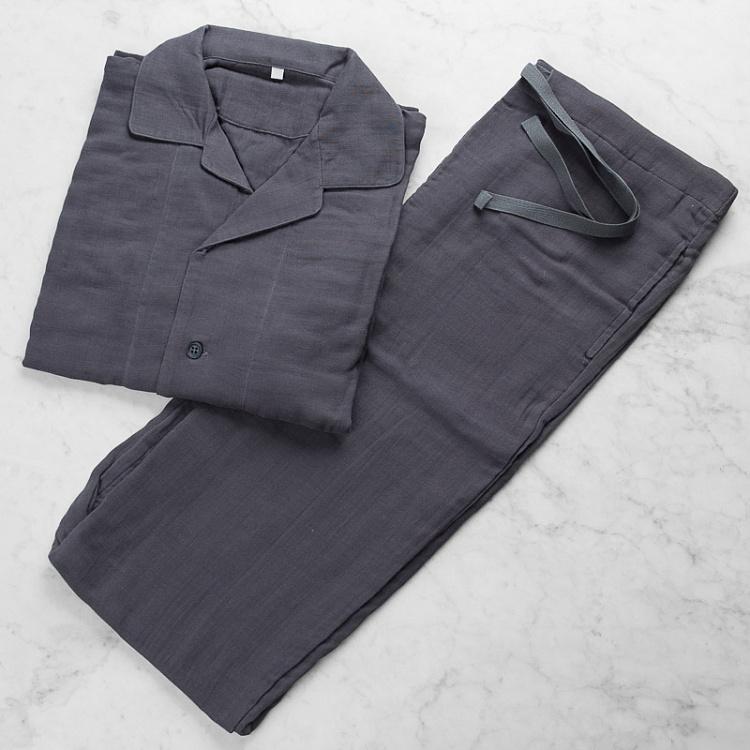 Тёмно-серая пижама из лёгкого хлопка, размер S Crepe Gauze Pajamas Sleep Wear Dark Grey S