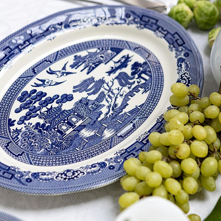 Овальное сервировочное блюдо Голубая ива, L Blue Willow Oval Serving Plate Large