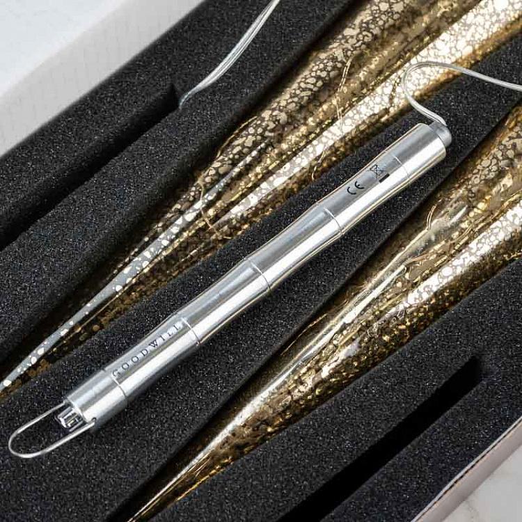 Набор из двух ёлочных светодиодных подвесок Антик Set Of 2 Glass Led Light Antique Drop Box Champagne Battery Operated 30 cm