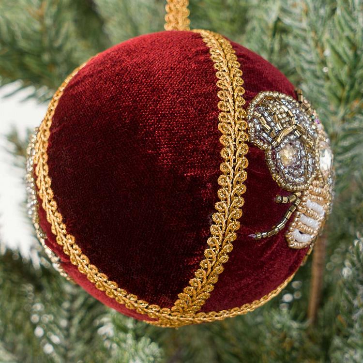 Ёлочная игрушка Бордовый шар с пчелой из бисера Beads Bee Ball Burgundy 9 cm