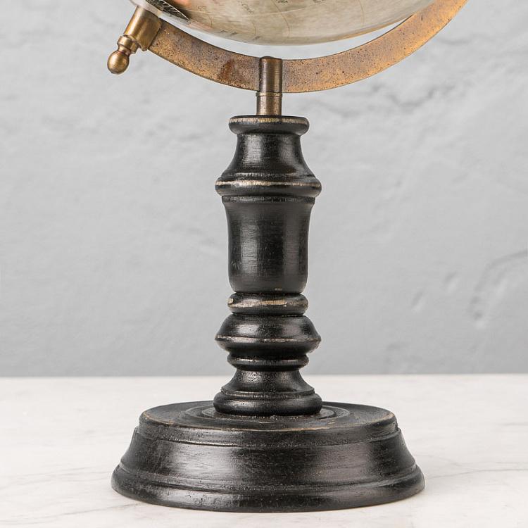 Винтажный голубой глобус на чёрном деревянном основании Vintage Globe Blue On Black Base Mango Wood