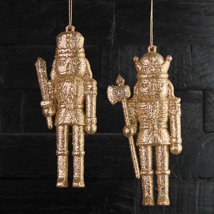 Набор из двух ёлочных игрушек Золотые блестящие щелкунчики Set Of 2 Glitter Nutcrackers Gold 13 cm