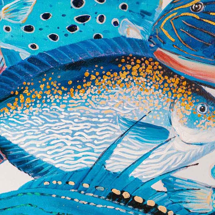 Картина диптих Голубые рыбы, акрил, холст Set Of 2 Canvas Acrylic Painting Blue Fish