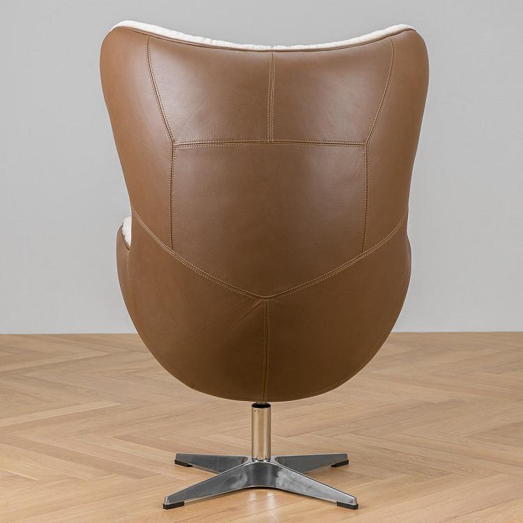 Кресло-яйцо белая овчина и кожа Eggchair White Sheep Skin And Leather Tenzing