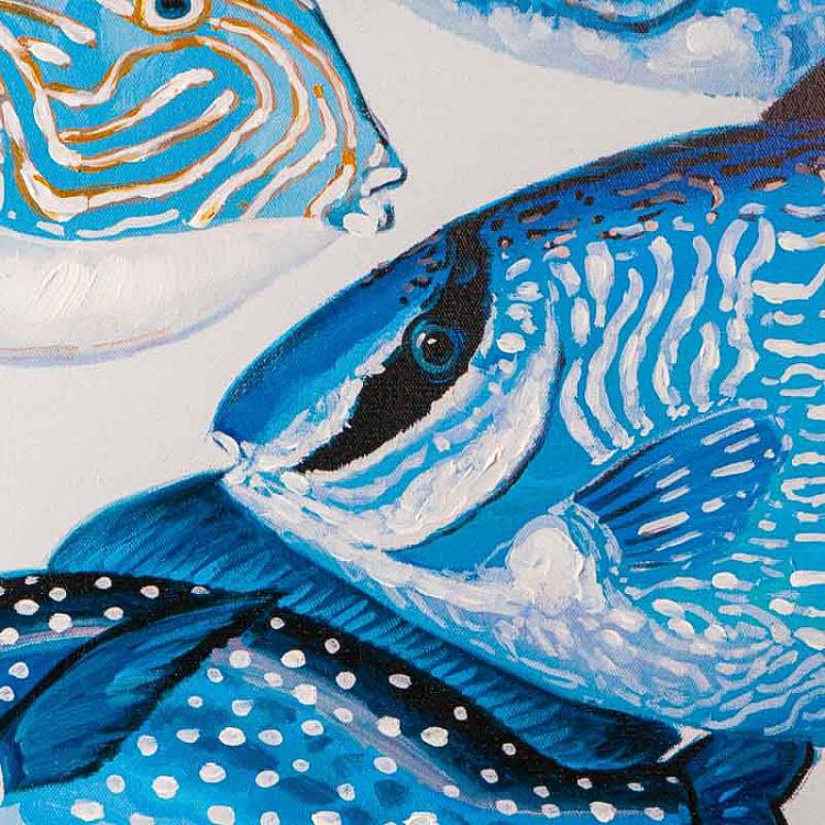 Картина диптих Голубые рыбы, акрил, холст Set Of 2 Canvas Acrylic Painting Blue Fish