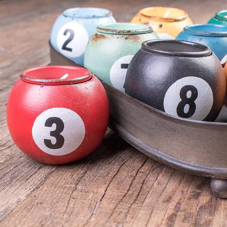 Набор из десяти подсвечников Бильярдные шары Set Of 10 Votives Snooker And Triangle Base