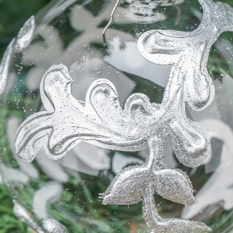 Прозрачный ёлочный шар с серебряным акантом Glass Acanthus Swirl Leaf Ball Clear/Silver 10 cm