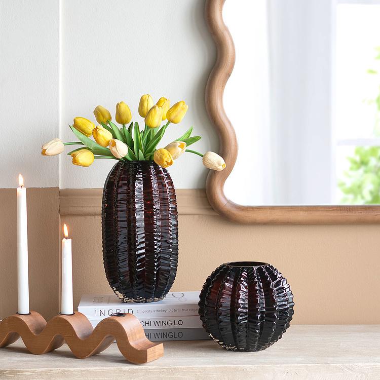 Ваза янтарного цвета Кактус, L Cactus Shape Amber Glass Vase Large