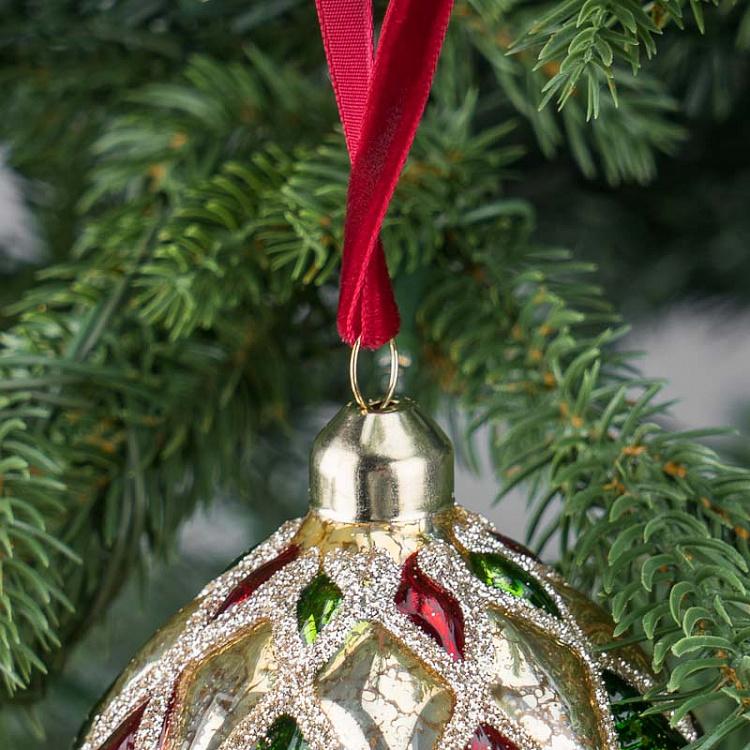 Ёлочная игрушка Красно-зелёная шишка Red And Green Diamonds Golden Cone 9,5 cm