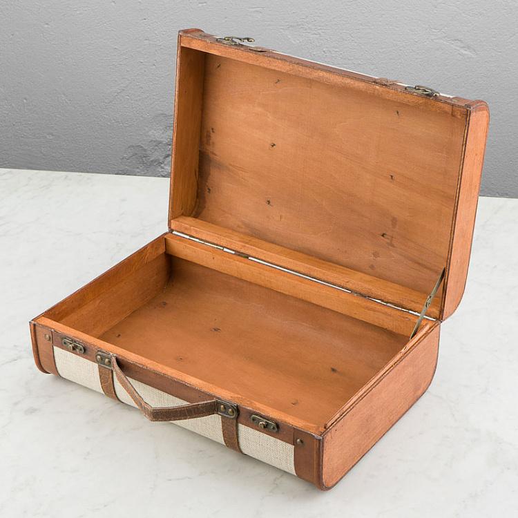 Набор из двух бежевых декоративных чемоданов Set Of 2 Wood Fabric Suitcase Boxes Cream