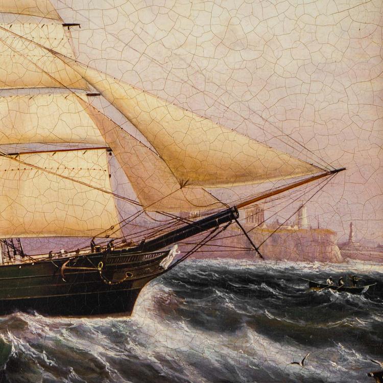 Картина-олеография в чёрно-золотой раме Мореплавание 1 Shipping Scene 1, ANTB Frame