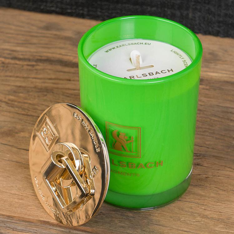 Аромасвеча в салатовом стакане с золотой крышкой Роза Aroma Candle In Light Green Glass With Gold Lid Rose