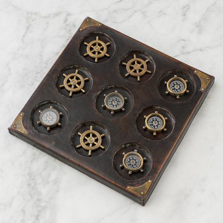 Настольная игра крестики-нолики в морском стиле на кожаной подставке Sailor Tic Tac Toe