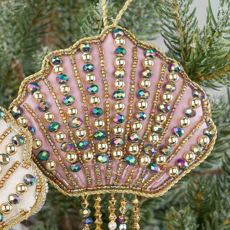 Набор из двух ёлочных игрушек Вышитые бисером медузы Set Of 2 Embroidered Beaded Jellyfish Purple Gold 20 cm