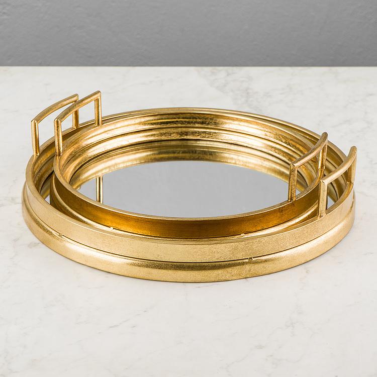 Круглый золотистый поднос с зеркалом и ручками 1 Tray Mirror Antique Gold 1