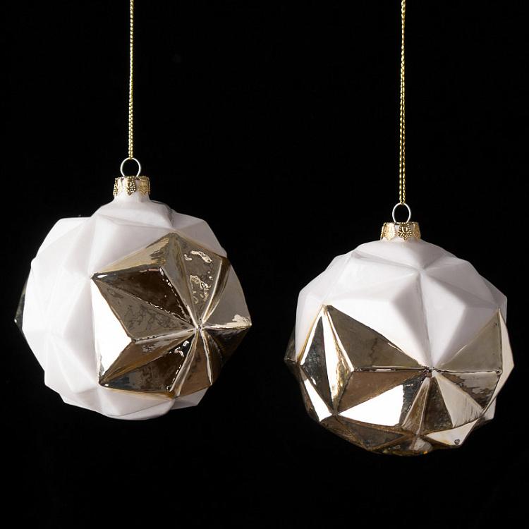 Набор из двух ёлочных шаров Пирамиды Set Of 2 Glass Pyramid Balls Cream/Gold 9 cm