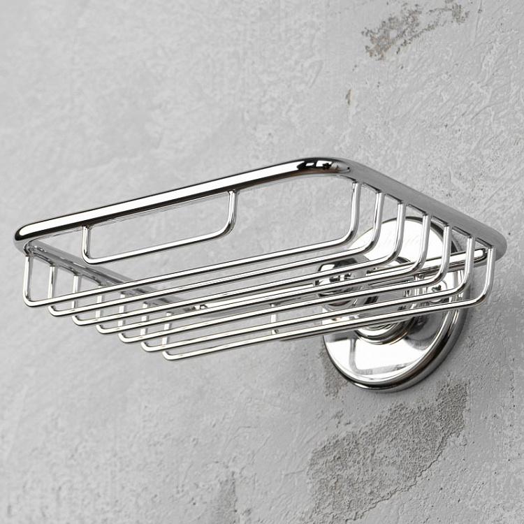 Настенная прямоугольная мыльница-решётка цвета хром Soap Basket Chrome