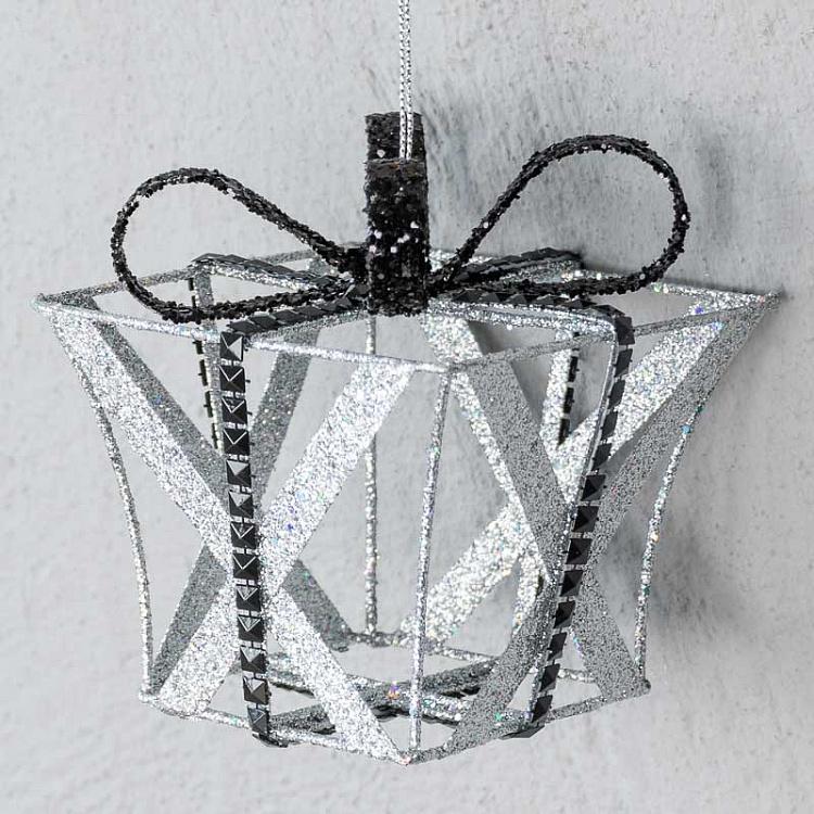 Ёлочная игрушка Подарок Metal Open Gift Box Silver/Black 11 cm