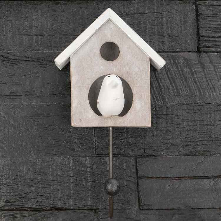 Крючок Скворечник с птичкой Hook Bird House Bleached Wood With Bird