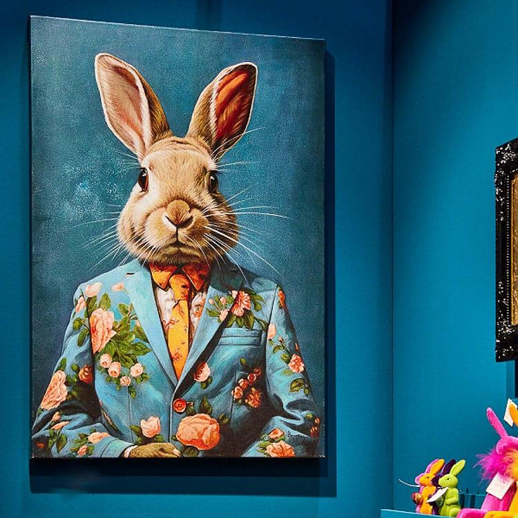 Картина акрилом на холсте Кролик в цветочном пиджаке Canvas Acrylic Painting Flower Jacket Rabbit