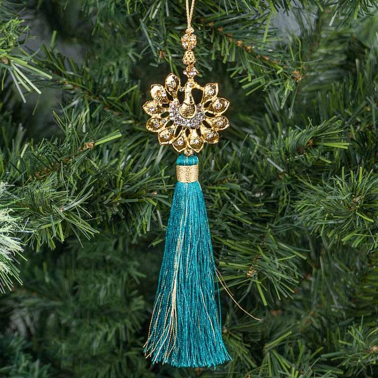 Новогодняя голубая подвеска Павлин Pendant Peacock Blue 18 cm