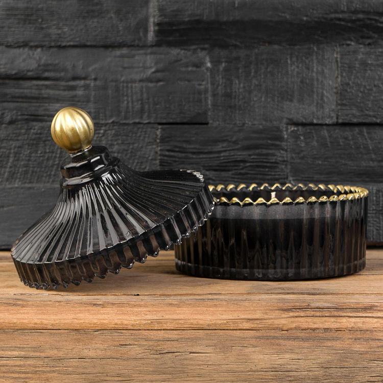 Аромасвеча в чёрном рифлёном стакане Блу Колье Дрифтвуд, L Aroma Candle In Black Striped Glass Blue Collier Driftwood Large