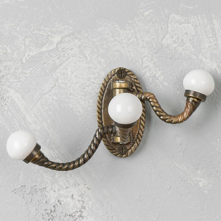 Трёхрожковый крючок с белыми наконечниками Верёвка Ceramic Knob Triple Rope Hook White