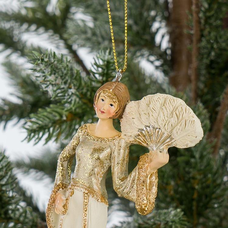 Набор из двух ёлочных игрушек Леди в кремовых платьях Set Of 2 Ladies Cream Gold 15 cm