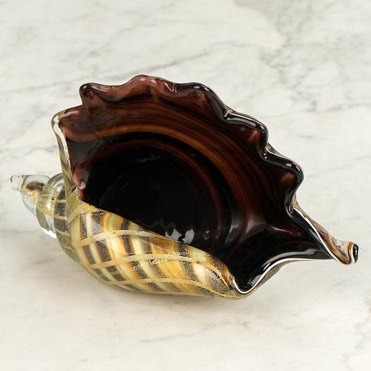 Пресс-папье Стеклянная коричнево-жёлтая ракушка Shell Glass Paperweight Brown