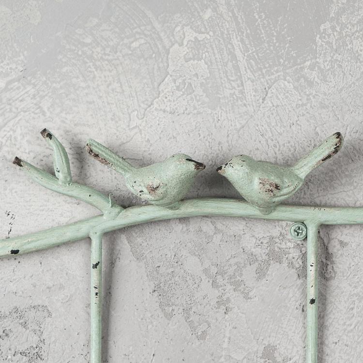 Четырёхместная настенная вешалка Голубые птички на ветке Blue Birds Coat Rack 4 Hooks