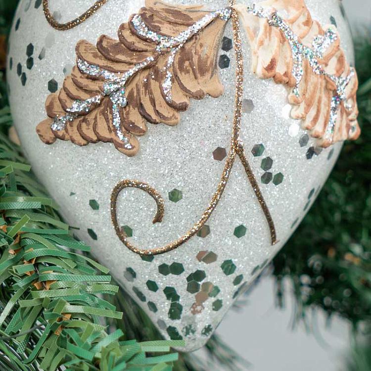 Набор из трёх ёлочных игрушек с листочками Set Of 3 Glass Leaf Balls White 14,5 cm