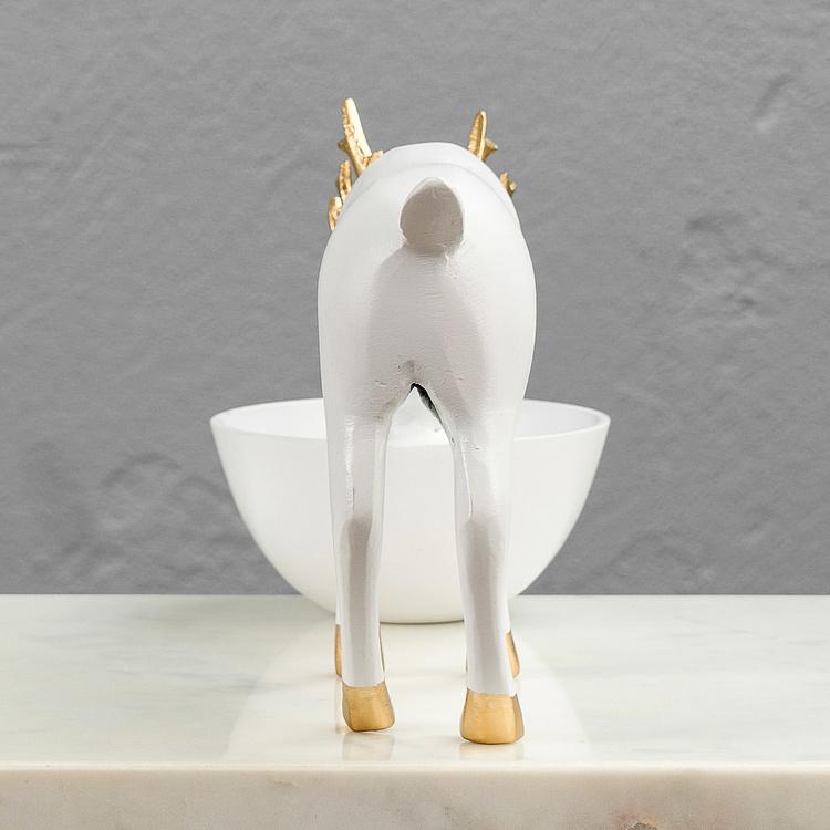 Подставка для мелочей Белый олень на водопое Deer Golden Horns Trinket Tray White
