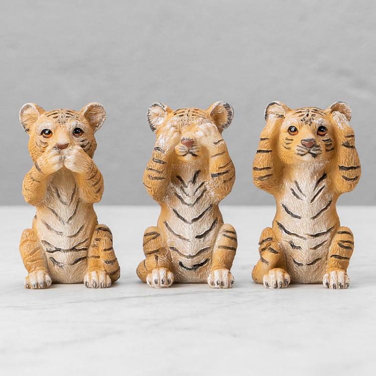 Набор из трёх статуэток Тигрята Не вижу, не слышу, не говорю Set Of 3 See/Hear/Speak No Evil Tigers Orange/White 10 cm
