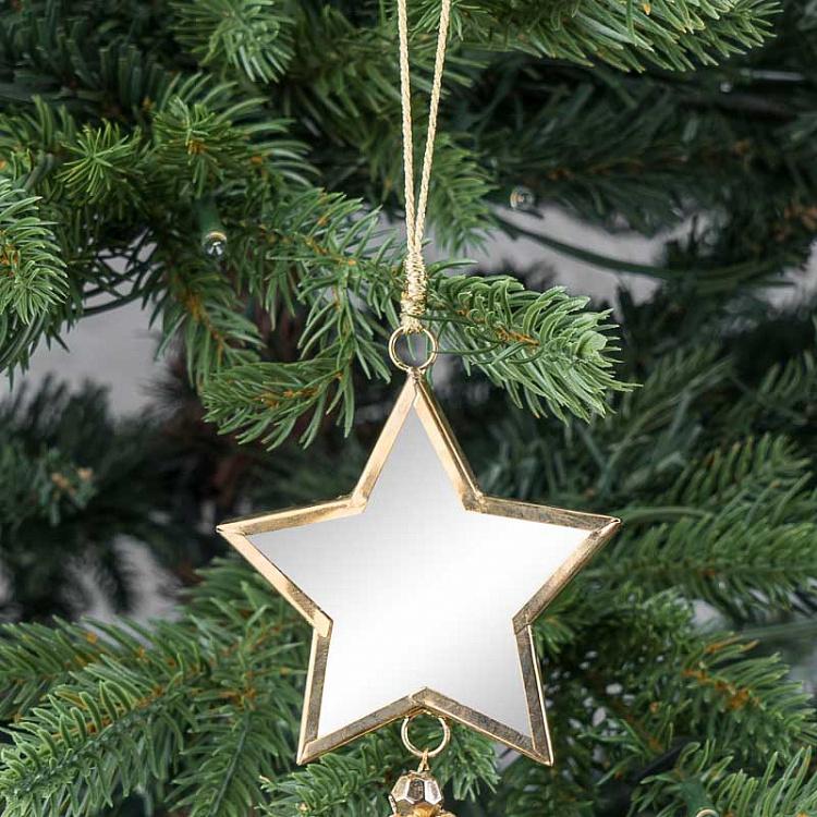 Новогодняя подвеска Зеркальная звезда с кисточкой Glass Star Pendant With Tassel Gold 34 cm