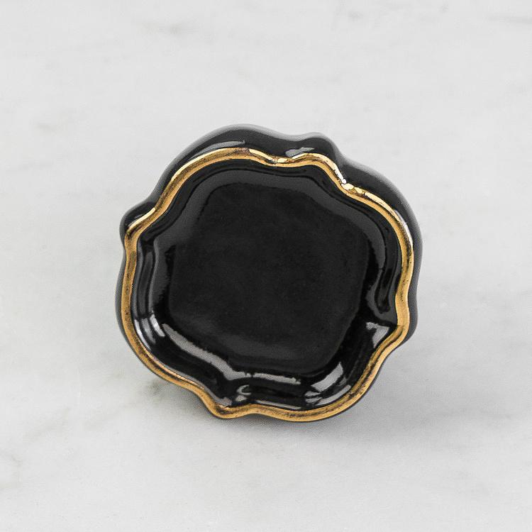 Керамическая мебельная ручка Четырёхлистник чёрный Quatrefoil Ceramic Knob Black