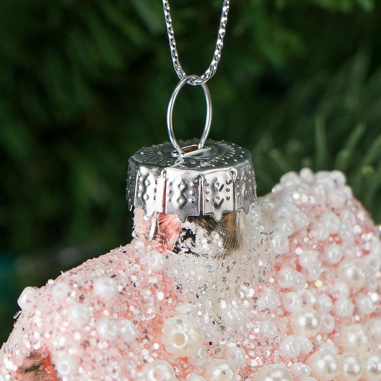 Ёлочная игрушка Розовый домик с бисером Glass Hanger House Pink With Beads 10 cm