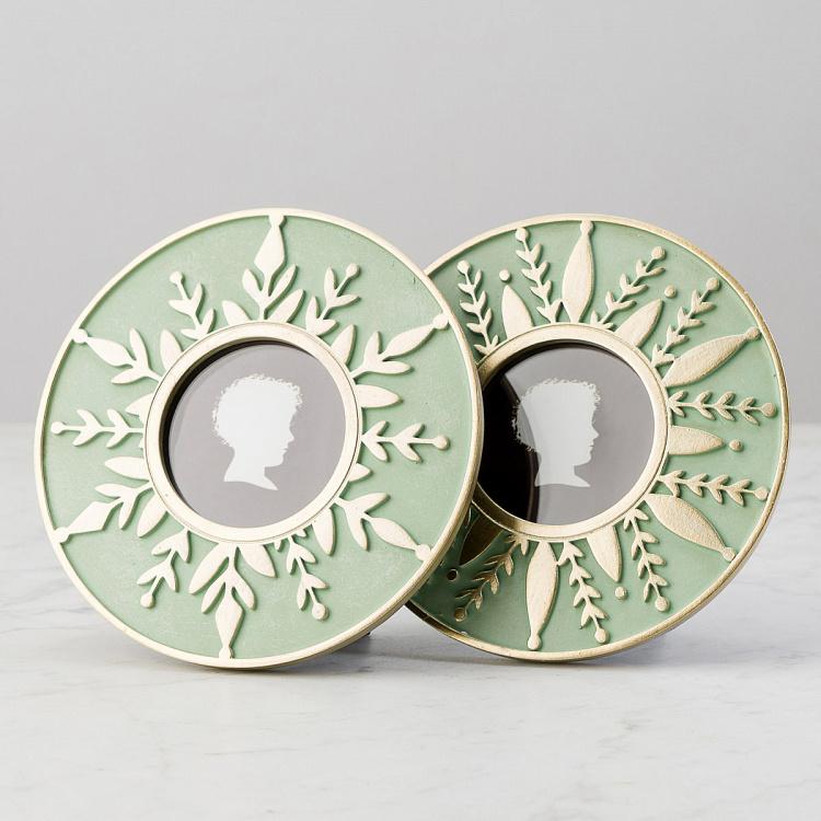 Круглая светло-зелёная рамка для фото с золотыми колосьями Menthol Green Golden Ears Round Photo Frame