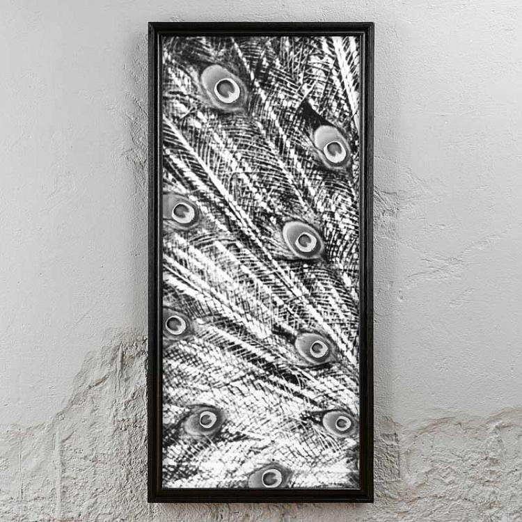 Панорамная картина-принт Хвост Павлина чёрно-белая, левая часть Animal Peacock Black White 1 Left
