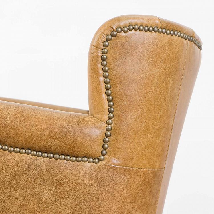 Кресло Поль с отделкой полосами, красно-коричневые ножки Paul Armchair With Stripes, Red Brown Wood D