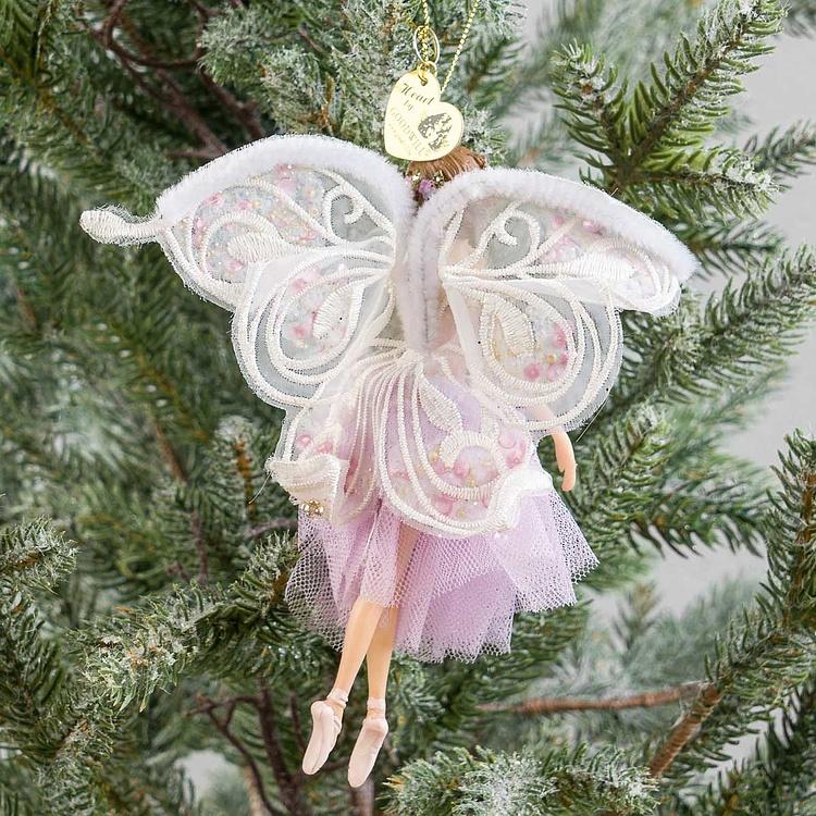 Набор из трёх ёлочных игрушек Крылатые феи в тюлевых платьях Set Of 3 Tulle Big Wing Fairies White Purple 19 cm