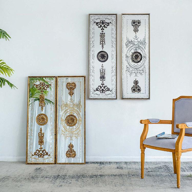 Набор из двух зеркальных декоративных панелей с чёрными узорами в антикварном стиле Set Of 2 Mirror Wall Decor Black