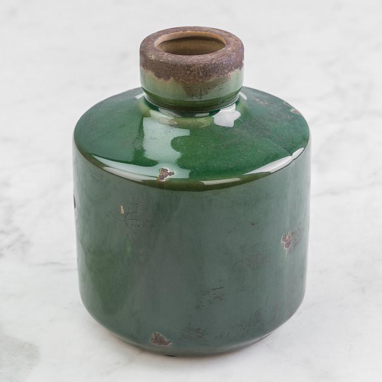 Низкая оливковая керамическая мини-ваза Бутыль Bottle Vase Olive Green Low