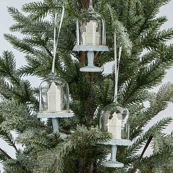 Set Of 3 Gingerbread Houses In Dome Blue White 11,5 cm