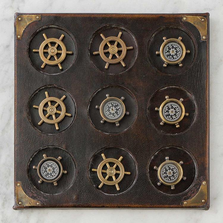 Настольная игра крестики-нолики в морском стиле на кожаной подставке Sailor Tic Tac Toe